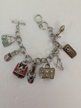 Charm Bracelet Handbag & Shoe Charms Silver Tone Easy Clasp